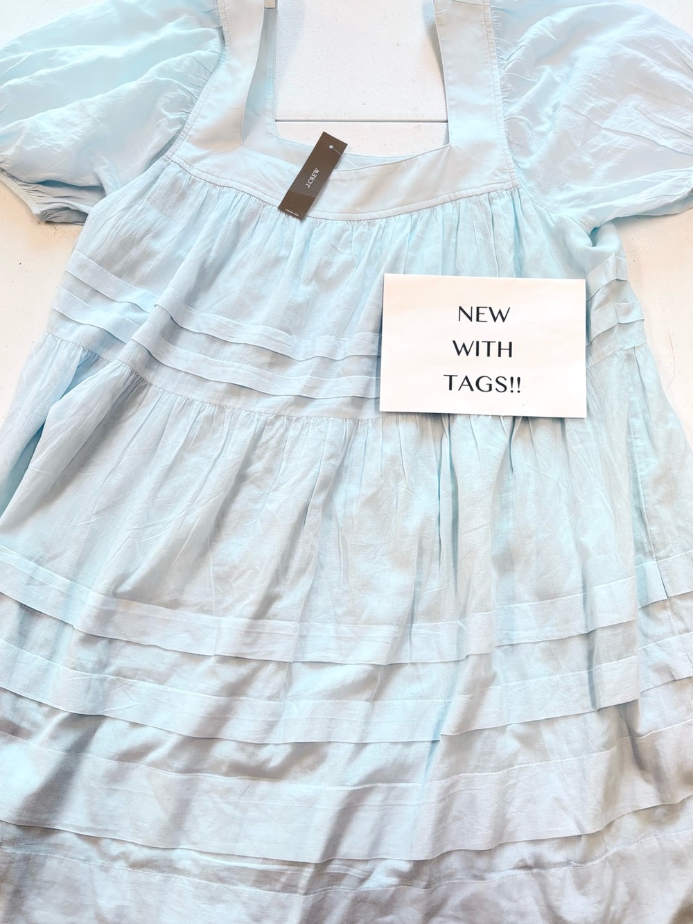 NEW! J.Crew Light Blue Square-Neck Babydoll Dress - 100% Cotton Medium